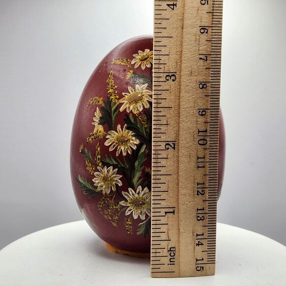 1995 Vintage Artistisan Signed Chalkware Egg Large Handpainted Red Yellow Floral - Picture 8 of 9